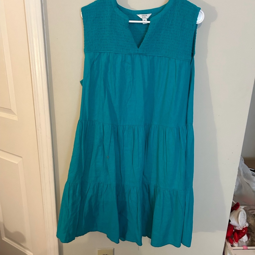 crown & ivy Teal Tiered Sleeveless Dress